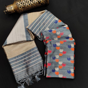 Gray color kadampalli tussar silk saree with zari woven work