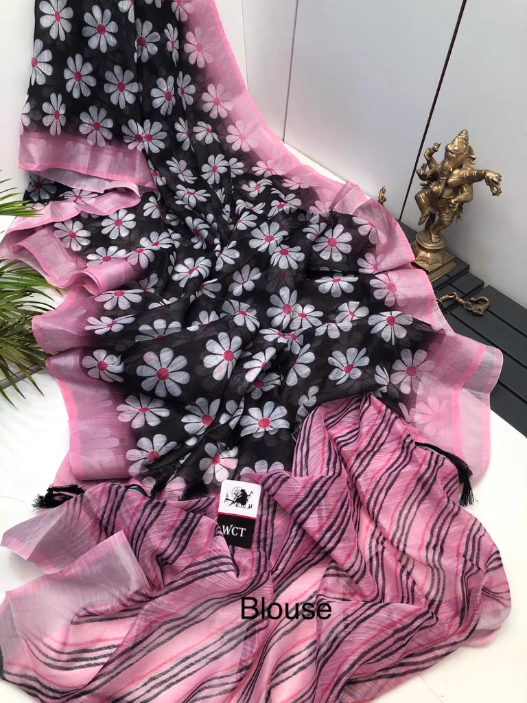 Multi color soft cotton saree with printed work