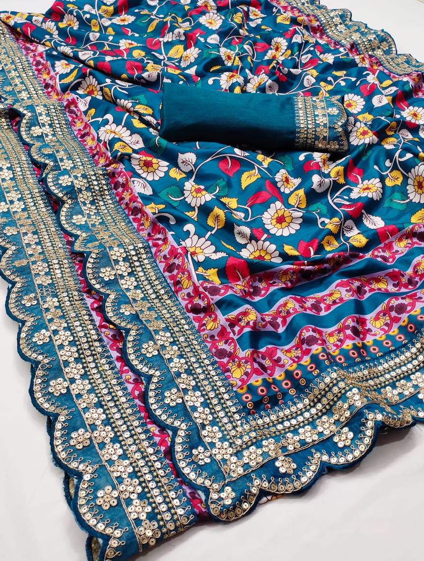 Foriji color pure kumari silk saree with digital printed work