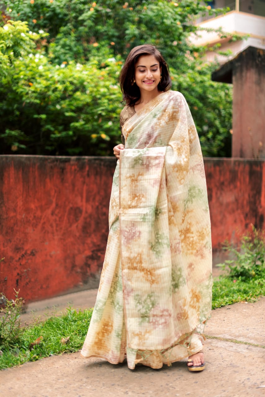 Organza silk saree with jacquard butti weaving blouse