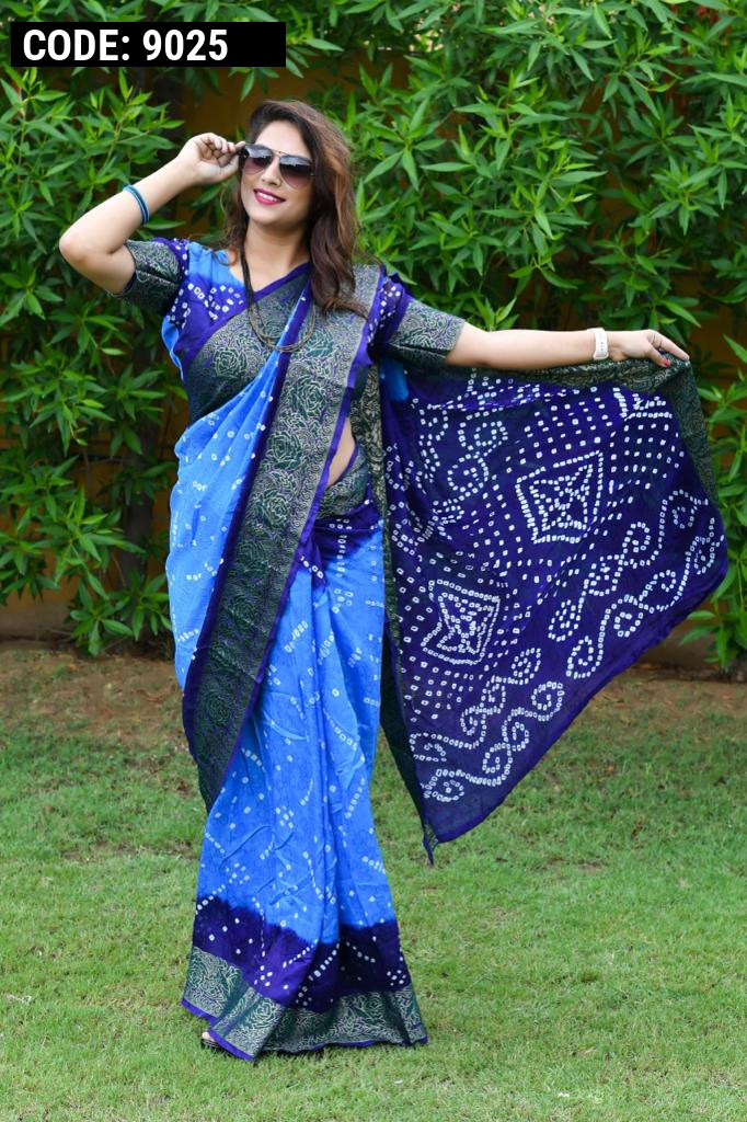 Blue Bandhani Printed Georgette Saree