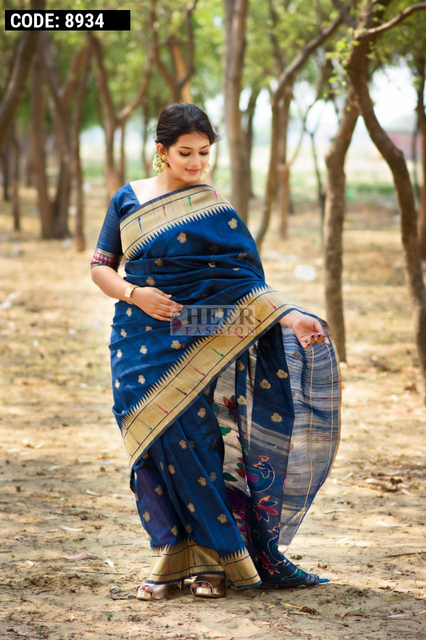 Dark Blue Paithani Silk Saree | Kolour