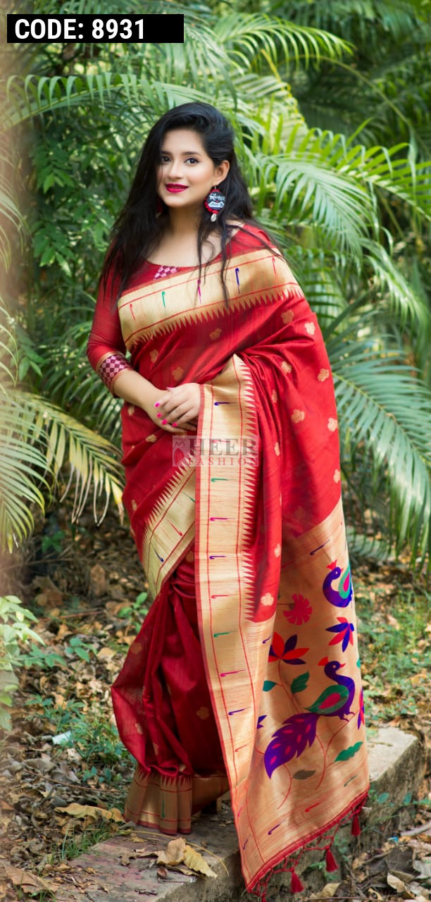 Charming Banarasi Silk Red Color Saree with Zari Weaving