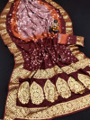 Multi color hand  bandhej bandhani saree with zari weaving work