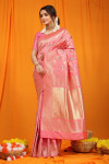Baby pink color kanchipuram silk saree with  zari weaving work