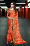 Orange color soft bandhani saree with hand bandhej print