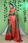 Green and red color patola silk saree with digital printed work
