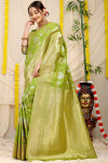 Parrot green color kanchipuram handloom silk saree with zari work