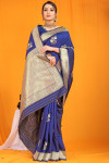 Navy blue color kanchpurm silk handloom saree with zari woven work