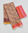 Peach color doriya saree with printed work