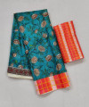 Rama green color doriya saree with printed work