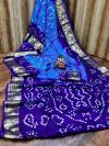 Sky blue and navy blue color hand bandhej bandhani silk saree with zari weaving work