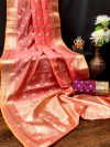 Gajari color soft linen cotton saree with zari weaving work