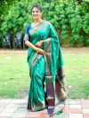 Rama green color paithani silk saree with gold zari weaving work