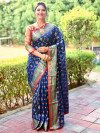 Navy blue color soft banarsi silk saree with zari weaving work