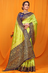 Pista green color balatan silk saree with golden zari weaving work