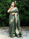 Dark green color patola silk saree with gold zari weaving work