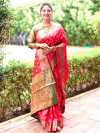 Pink color soft banarsi silk saree with zari weaving work