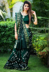 Dark green color soft bandhani saree with hand bandhej print