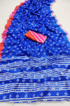 Royal blue color doriya saree with printed work