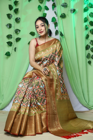 Buy Mistyque Mehendi green georgette Leheriya saree with blouse at Amazon.in
