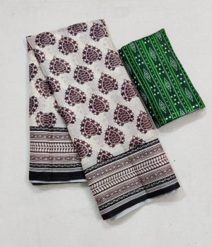 Beige color doriya saree with printed work