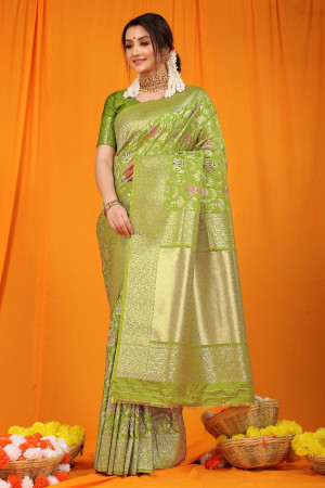 Mehendi Green With Multi Embroidered Net Lehenga – Maharani