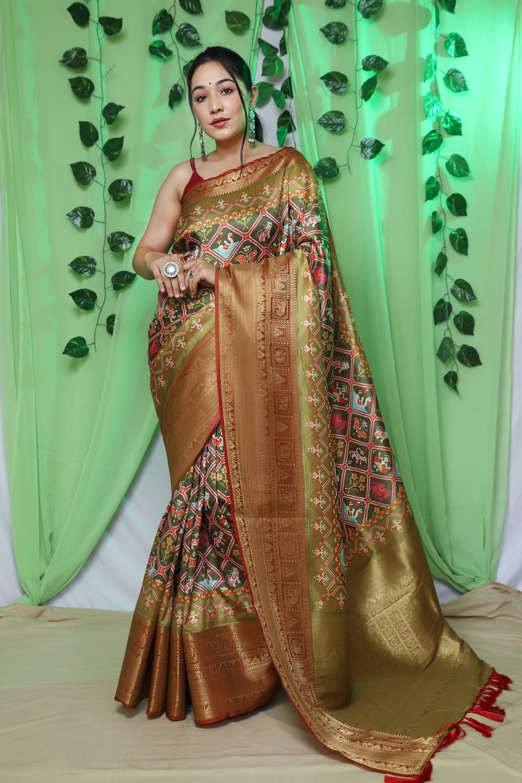 Gaudy Mehndi Green Color Art Silk Ceremonial Saree