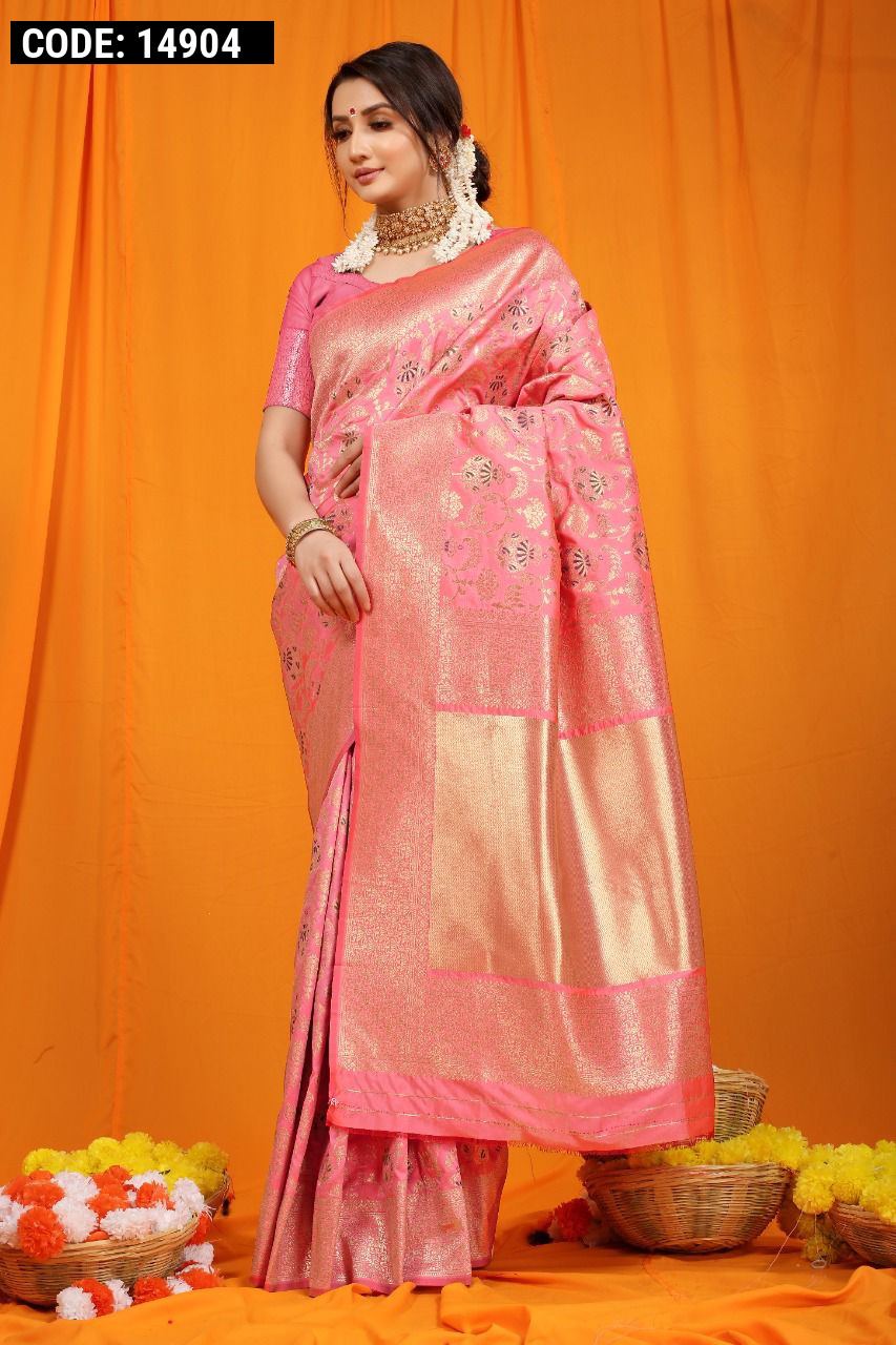 Baby Pink Paithani Woven Silk Saree – Zari Banaras