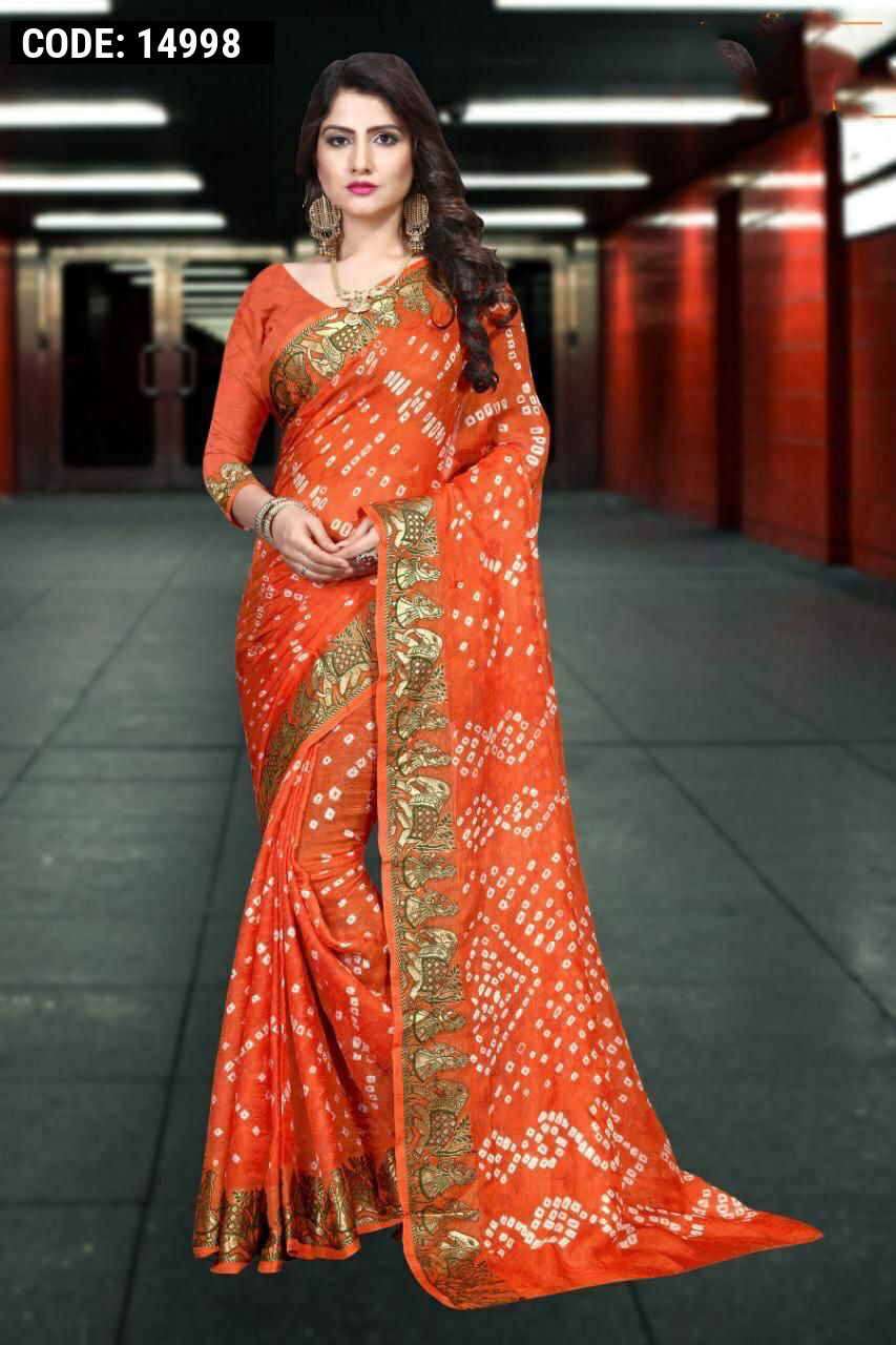 Buy Peach Dola Silk Bandhani Saree With Gota Work And Unstitched Blouse  Piece Kalki Fashion India