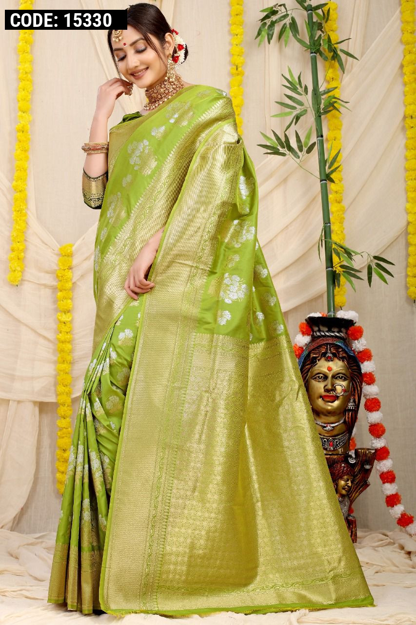 Peach & Green Pure Kanchipuram Handloom Silk Saree – Palam Silks