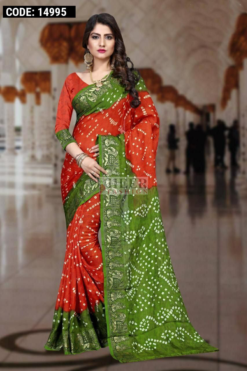 Buy online Red Art Silk Bandhani Saree With Blouse from ethnic wear for  Women by Saryu E Fabric for ₹2399 at 44% off | 2024 Limeroad.com