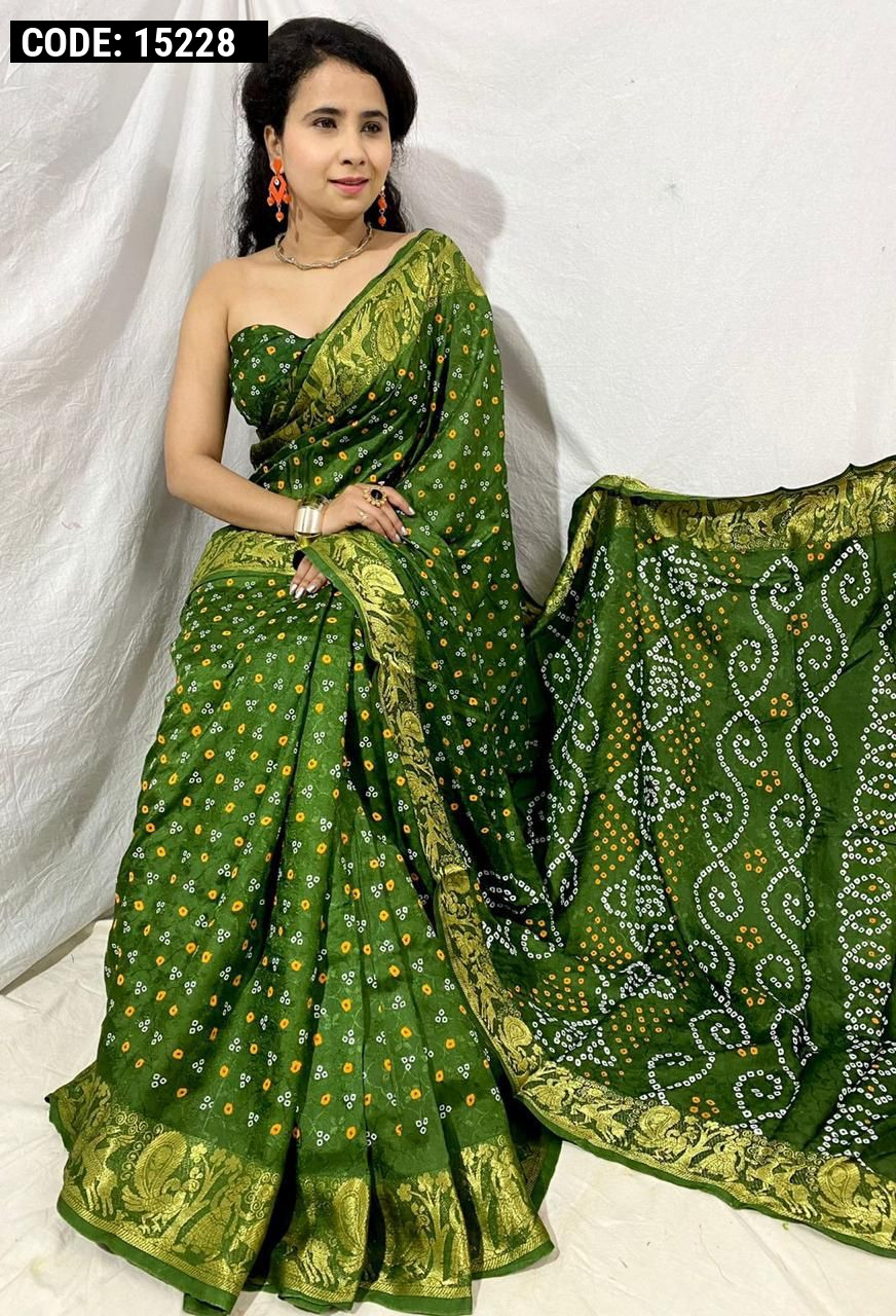 Mehendi Green Silk Saree With Zardozi Border - Palki Boutique
