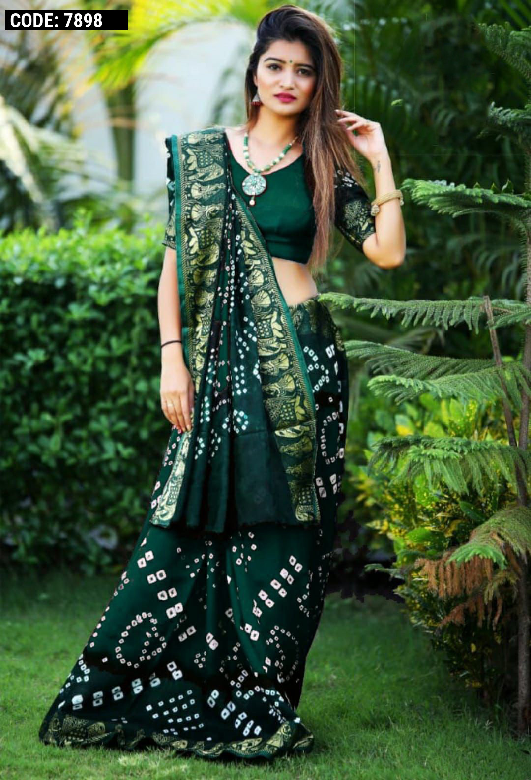 KALINI Green Printed Bandhani Saree