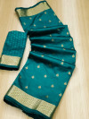 Rama green color paithani silk saree with zari weaving work