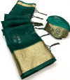 Bottle green color organza silk saree with digital printed work