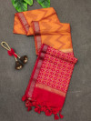 Orange color tussar silk saree with zari woven work
