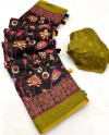 Black color soft cotton saree with digital printed work