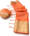 Peach color soft organza silk saree with zari weaving work