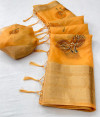 Light yellow color soft organza silk saree with zari weaving work