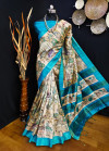 Firoji color tussar silk saree with kalamkari printed design