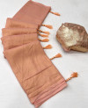 Peach color soft georgette saree with zari weaving work