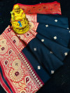 Black color lichi silk saree with zari weaving work