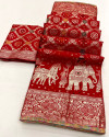 Red color soft viscose silk saree with zari weaving work