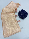 Peach color soft dola silk saree with foil printed work