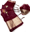 Maroon color soft organza silk saree with foil printed work