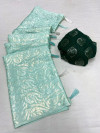 Sea green color soft dola silk saree with foil printed work