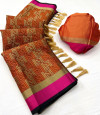 Brown color kora muslin silk saree with woven design