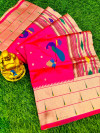 Pink color paithani silk saree with zari weaving work