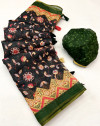 Black color soft cotton saree with digital printed work